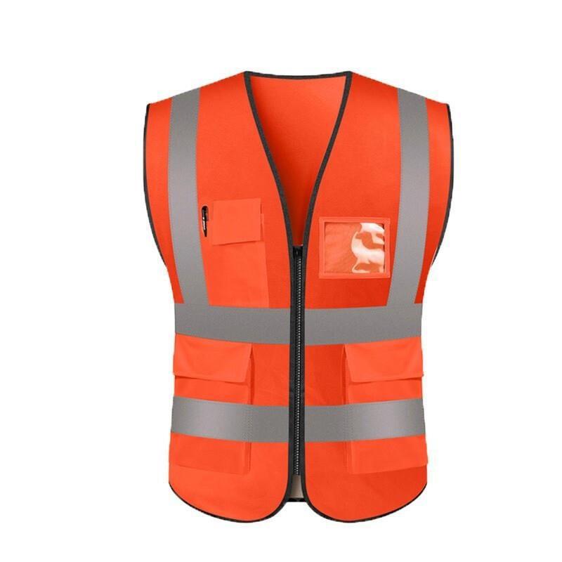 High Visibility Zipper Front Safety Vest With Reflective Strips Safety Reflective Vest with Pockets- Fluorescent Orange