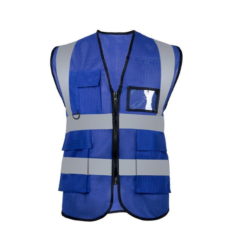 Mesh Pattern Reflective Vest Blue Safety Vest Multi-Pocket Safety Suit for Sanitation Construction Night Work - Royal Blue (with Pocket)