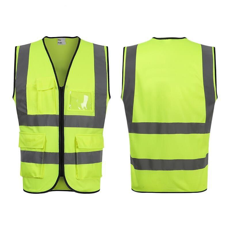 High Visibility Multi-Pocket Reflective Vest Zipper Safety Vest for Outdoor Night Working Riding Running