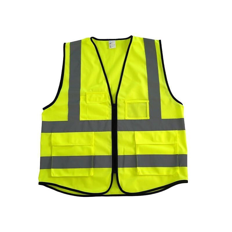 Multi Bag Plain Zipper Reflective Vest Fluorescent Yellow Construction Duty Cycling Safety Clothing Free Size