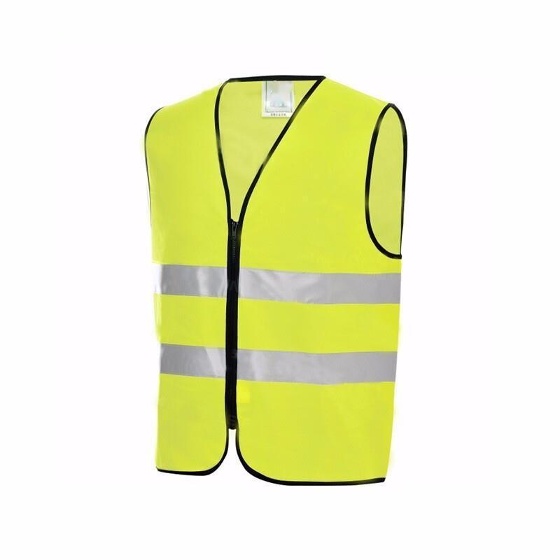 Fluorescent Yellow Reflective Vest 2 Reflective Strips Safety Vest Polyester Knitted Fabric Zipper Safety Clothes