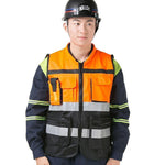 Reflective Vest Highlight Night Work Safety Vests Warning Clothing Construction Multi Pocket Reflective Clothing - Orange Free Size
