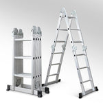 5m Thickened Multi-function Aluminum Alloy Folding Herringbone Four Fold Engineering Special Ladder Telescopic Straight Ladder Straight Joint Ladder Multi-function Ladder Load Bearing 150kg