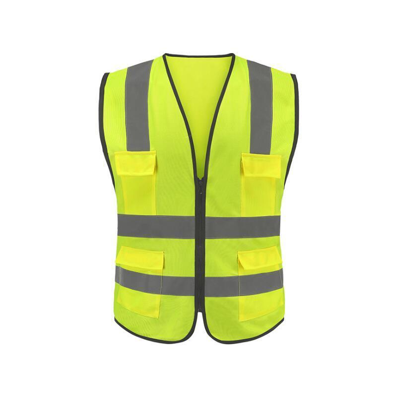 Reflective Vest  Back Center Warp Knitted Fluorescent Yellow High Visibility Safety Vest with Pockets