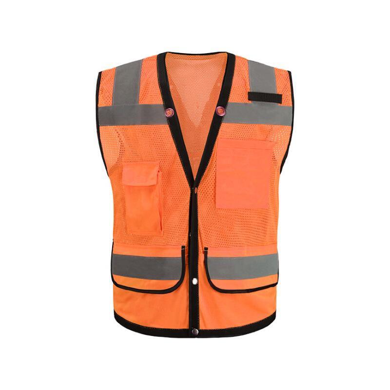 Fluorescent Orange XL Multi-Pocket Reflective Vest Reflective Vest Peach Net And Low Elastic Silk