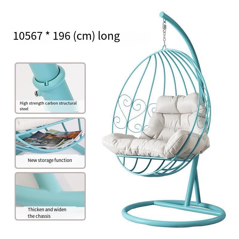 Hanging Basket Hanging Chair Family Iron Swing Indoor Balcony Outdoor Net Red Bird's Nest Lazy Cradle Chair Hanging Bed Lake Blue