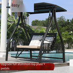 Rocking Chair Recliner Swing Outdoor Courtyard Aluminum Alloy Hanging Rattan Garden Family Villa [upgraded Aluminum Roof + Pedal] Double Seat - With Solar Light