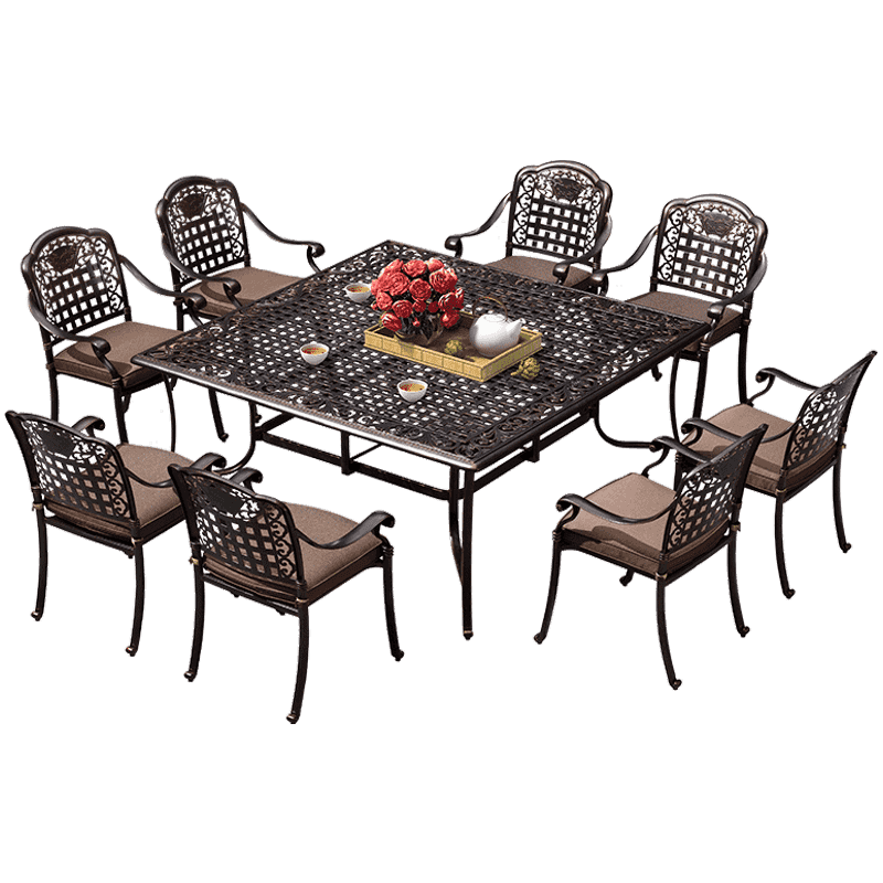 6 Chairs + 1 [Aluminum Table 150×90] Outdoor Aluminum Table And Chair Combination Villa Courtyard Table And Chair Set Outdoor Leisure Table And Chair Combination Furniture