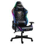 ECVV RGB LED Gaming Chair and Gaming Desk Set Plus Size Oil Wax Leather Chair with Carbon Fiber Textured Gaming Table for E-sports Player Gaming Anchor