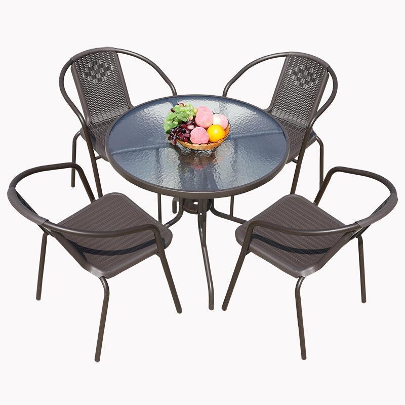 Three Five Piece Suit Outdoor Balcony Table And Chair Rattan Chair Outdoor Table And Chair Combination Iron Coffee Furniture Outdoor Balcony Leisure Rattan Chair