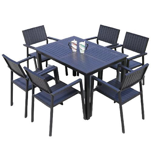 Outdoor Table And Chair Plastic Wood Leisure Balcony Combination Terrace Garden Outdoor Coffee Solid Courtyard Antiseptic Tea Table Aluminum Alloy