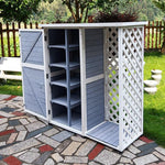 Outdoor Large Mop Storage Cabinet Tool Cabinet Glove Box Multifunctional Rain Proof Solid Wood Courtyard Garden Balcony Cabinet Gray 7 Grid
